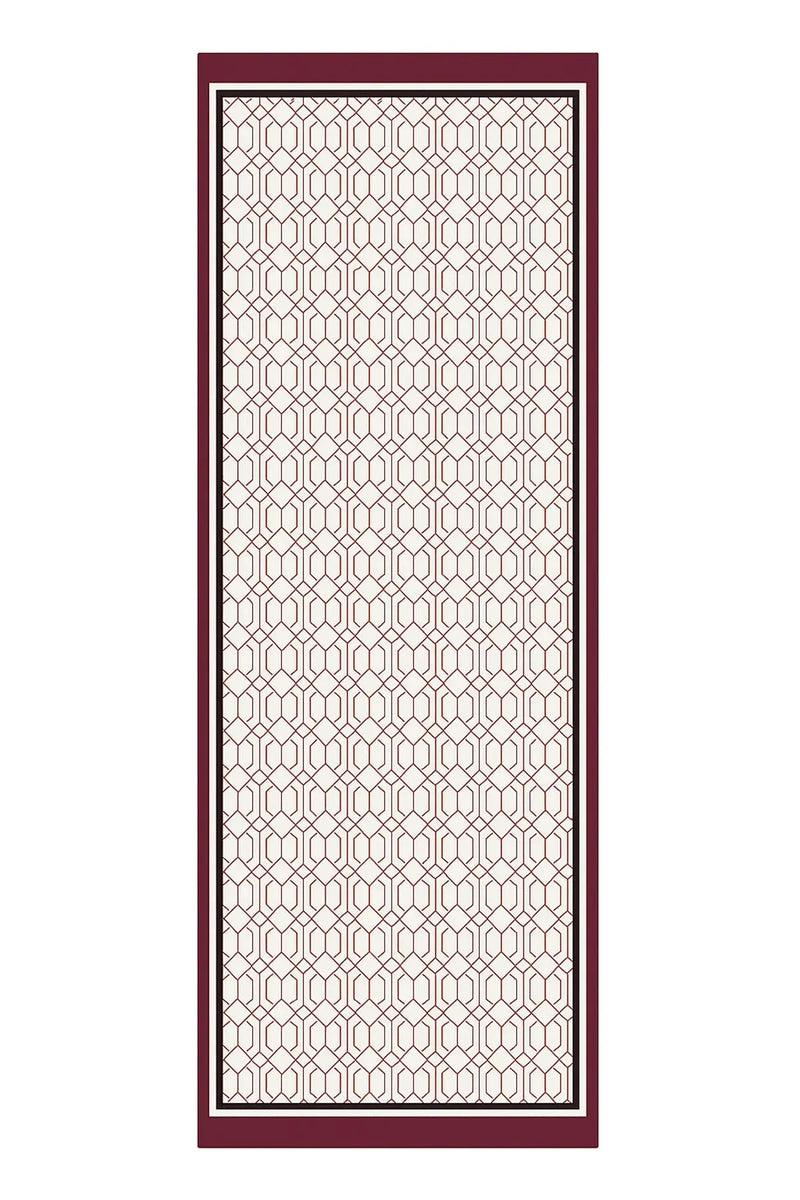 Bordo Ekru Geometrik Desenli İpek Şal  Mısırlı 1951