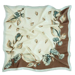 Ekru Kahverengi Yaprak Desenli İpek Eşarp  Mısırlı 1951