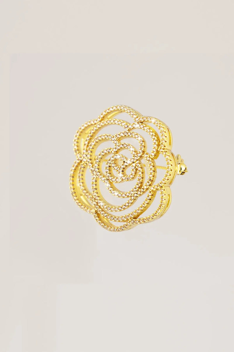 Gold Taş İşlemeli Gül Broş  Mısırlı 1951