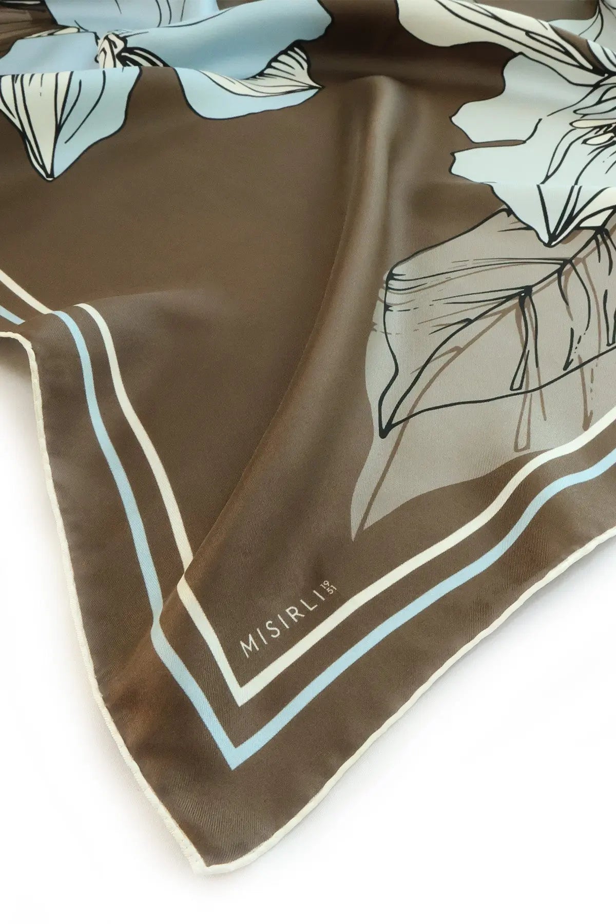 Kahverengi İri Çiçek Baskılı İpek Eşarp  Mısırlı 1951