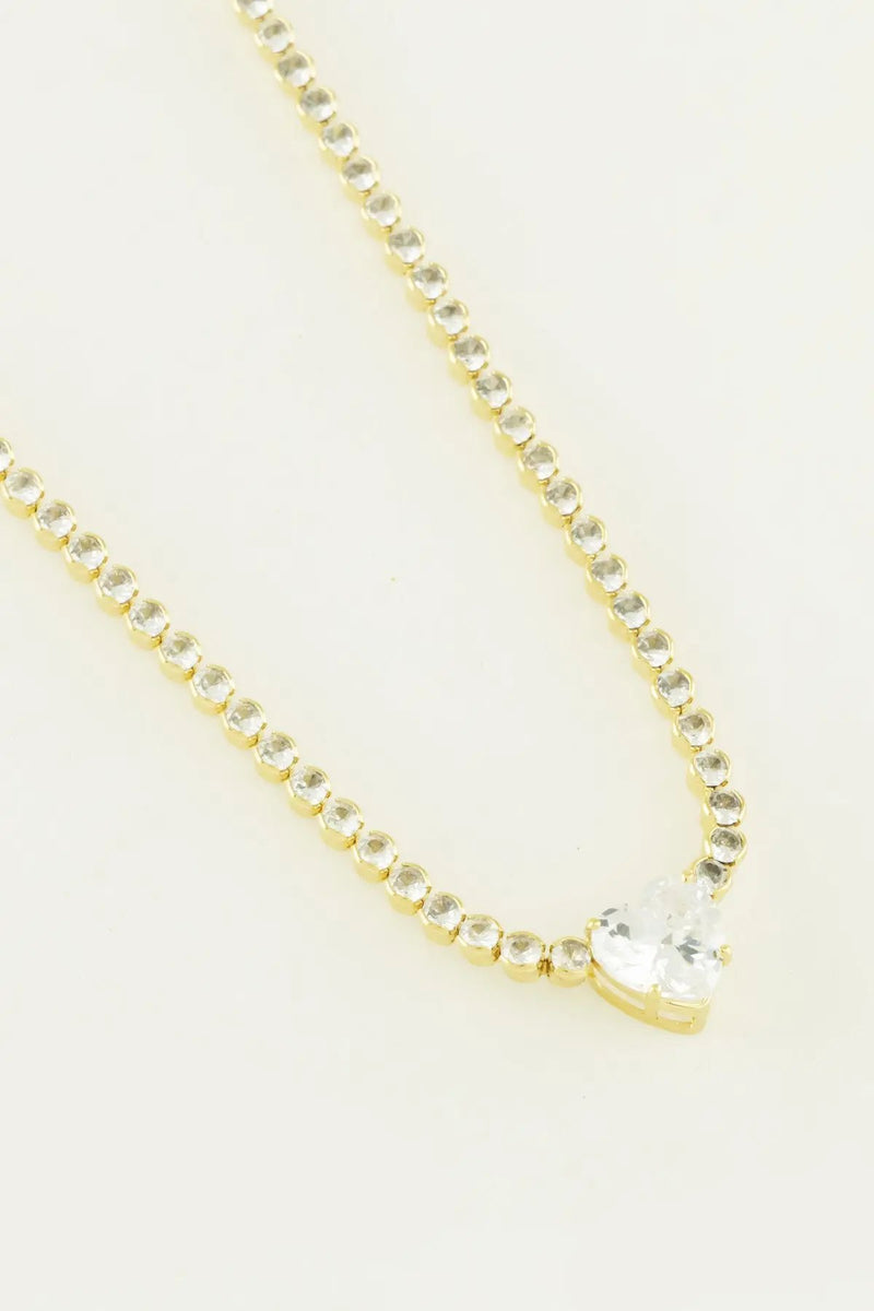 Gold Çerçeveli Taşlı Kalp Detaylı Kolye  Mısırlı 1951