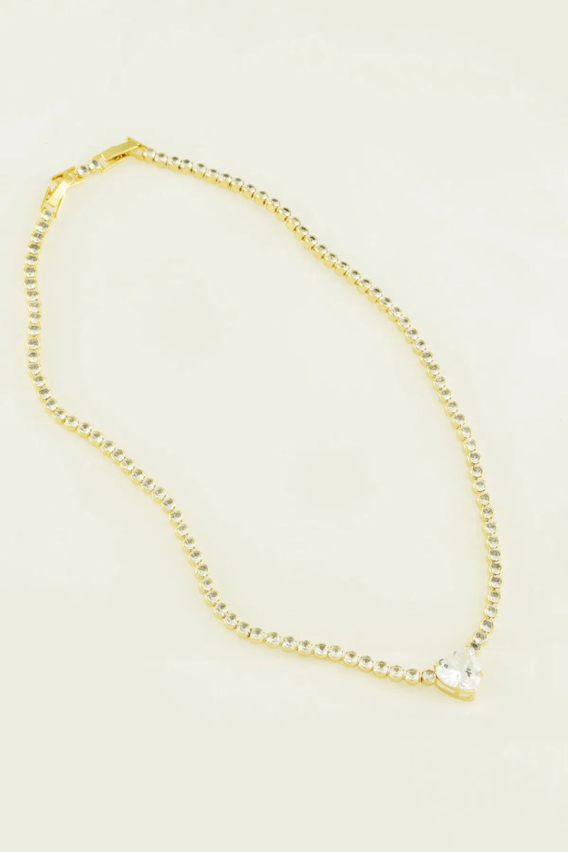 Gold Çerçeveli Taşlı Kalp Detaylı Kolye  Mısırlı 1951