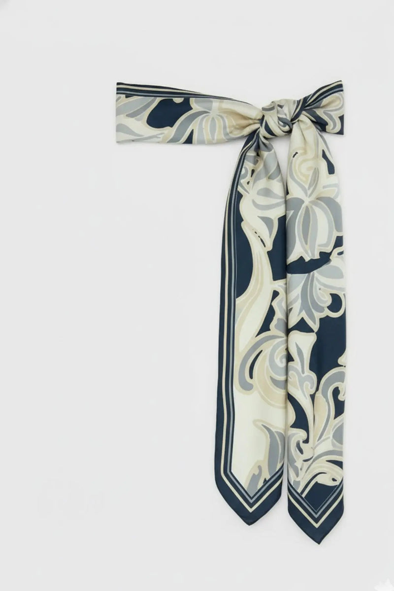 Lacivert Bej Desenli İpek Eşarp  Mısırlı 1951