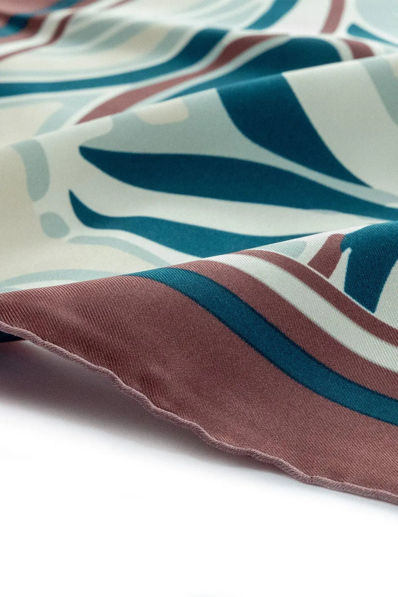 Petrol Mürdüm Desenli İpek Eşarp  Mısırlı 1951