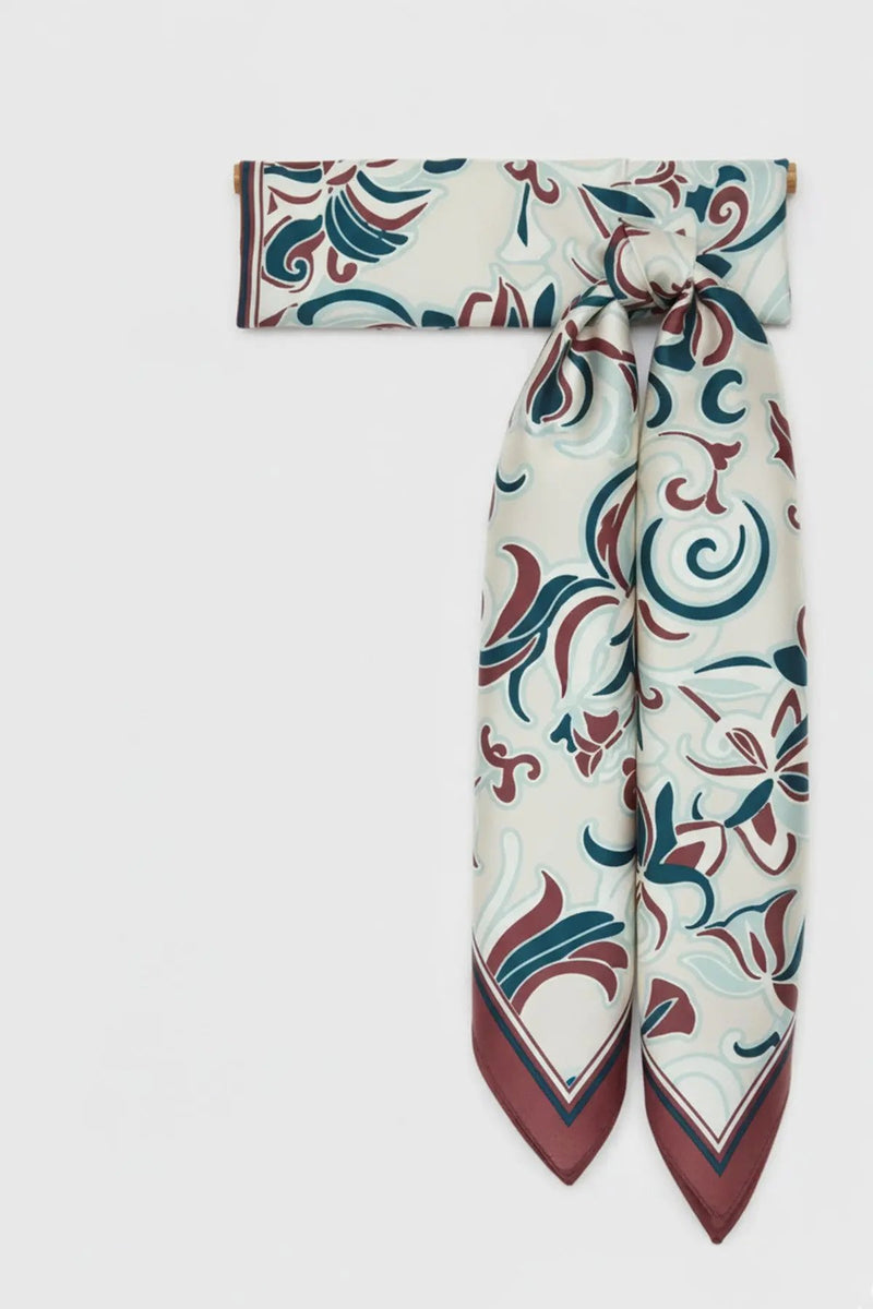 Petrol Mürdüm Desenli İpek Eşarp  Mısırlı 1951