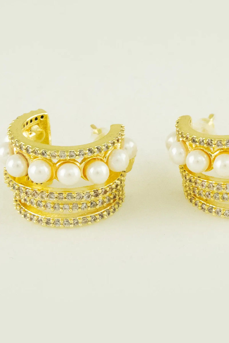 Gold İnci ve Taş Katmanlı Küpe  Mısırlı 1951