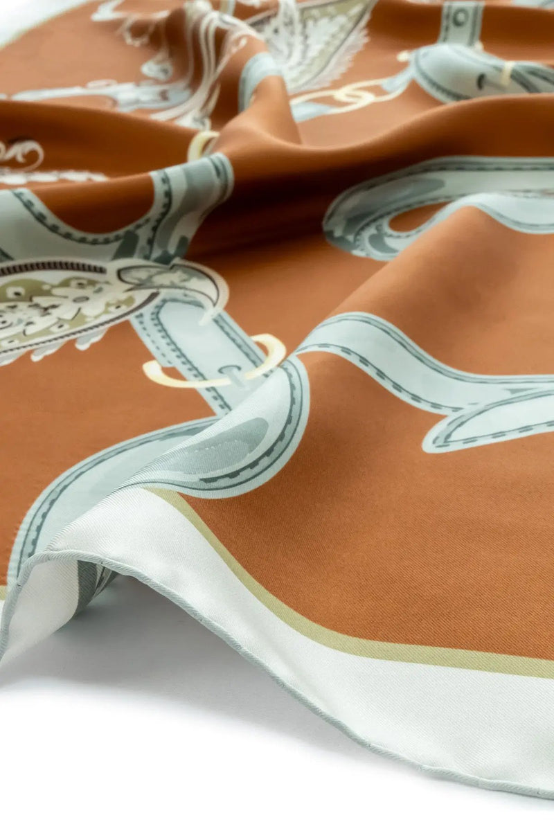 Kiremit Gri Şal Desenli İpek Eşarp  Mısırlı 1951