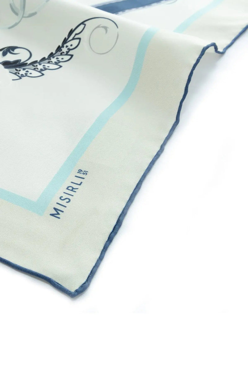 Ekru Lacivert Şal Desenli İpek Eşarp  Mısırlı 1951