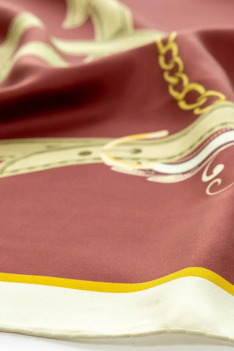 Bordo Su Yeşili Şal Desenli İpek Eşarp  Mısırlı 1951