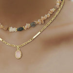 Multicolor Gold Zincirli Doğal Taş Kolye  Mısırlı 1951