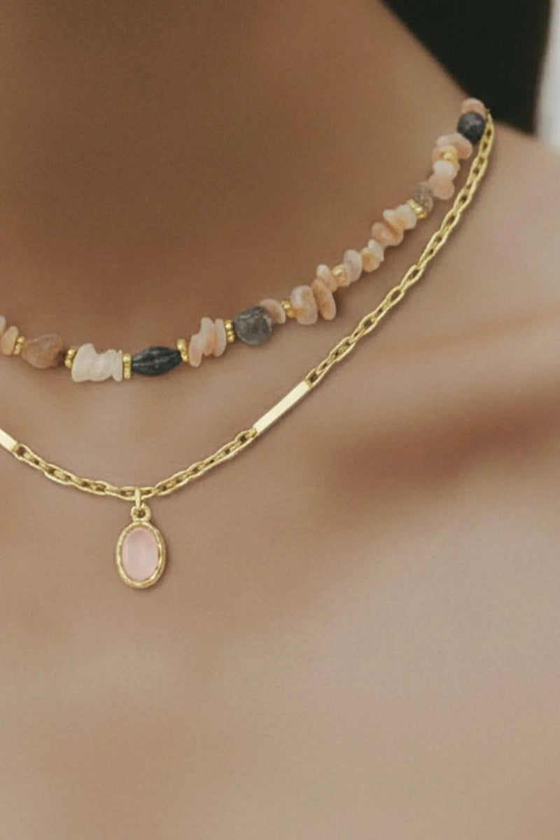 Multicolor Gold Zincirli Doğal Taş Kolye  Mısırlı 1951