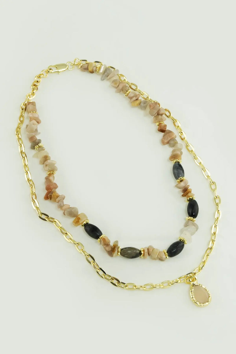 Multicolor Gold Zincirli Doğal Taş Kolye  Mısırlı 1951