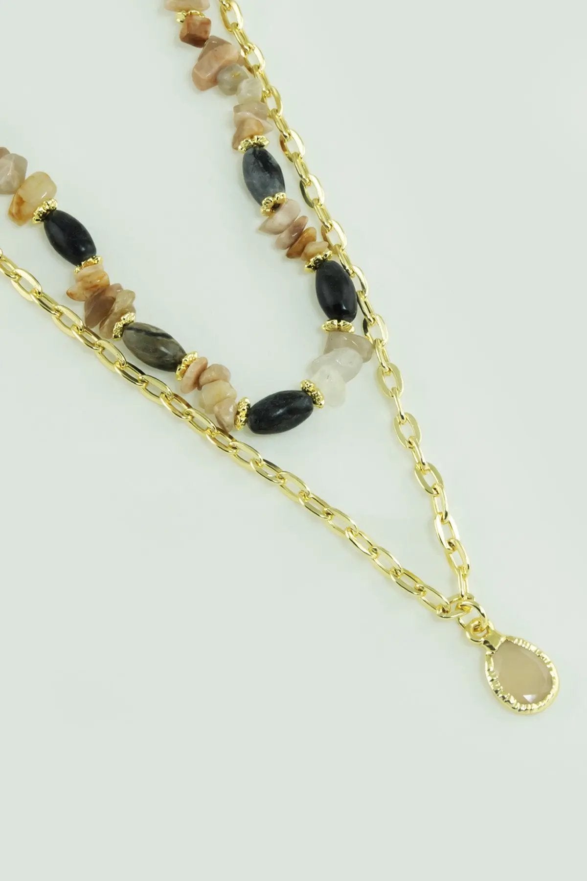 Multicolor Gold Zincirli Doğal Taş Kolye  Mısırlı 1951