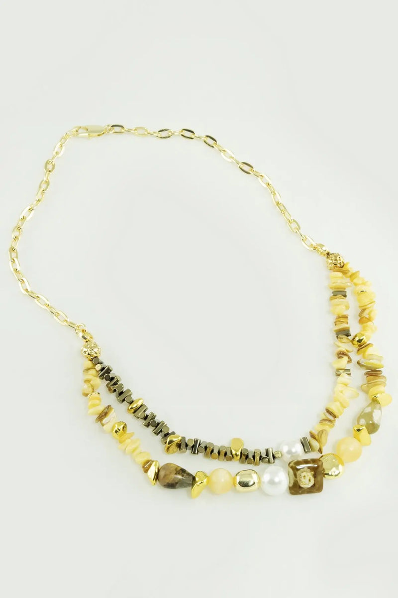 Multicolor Çift Sıra Doğal Taşlı Kolye  Mısırlı 1951