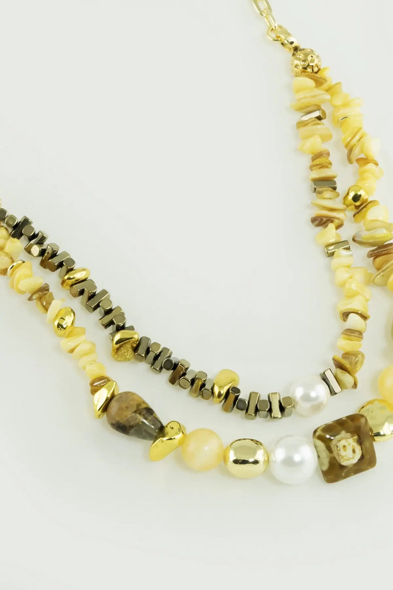 Multicolor Çift Sıra Doğal Taşlı Kolye  Mısırlı 1951