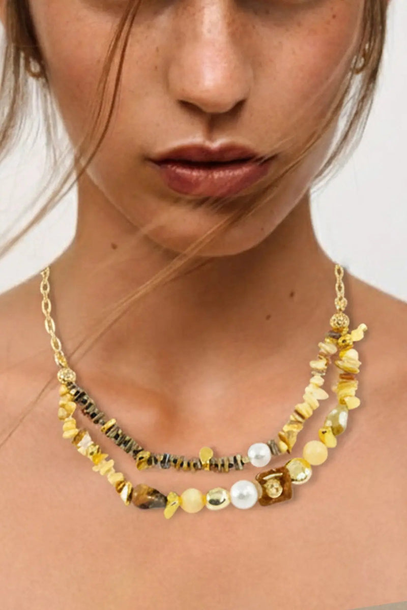 Multicolor Çift Sıra Doğal Taşlı Kolye  Mısırlı 1951