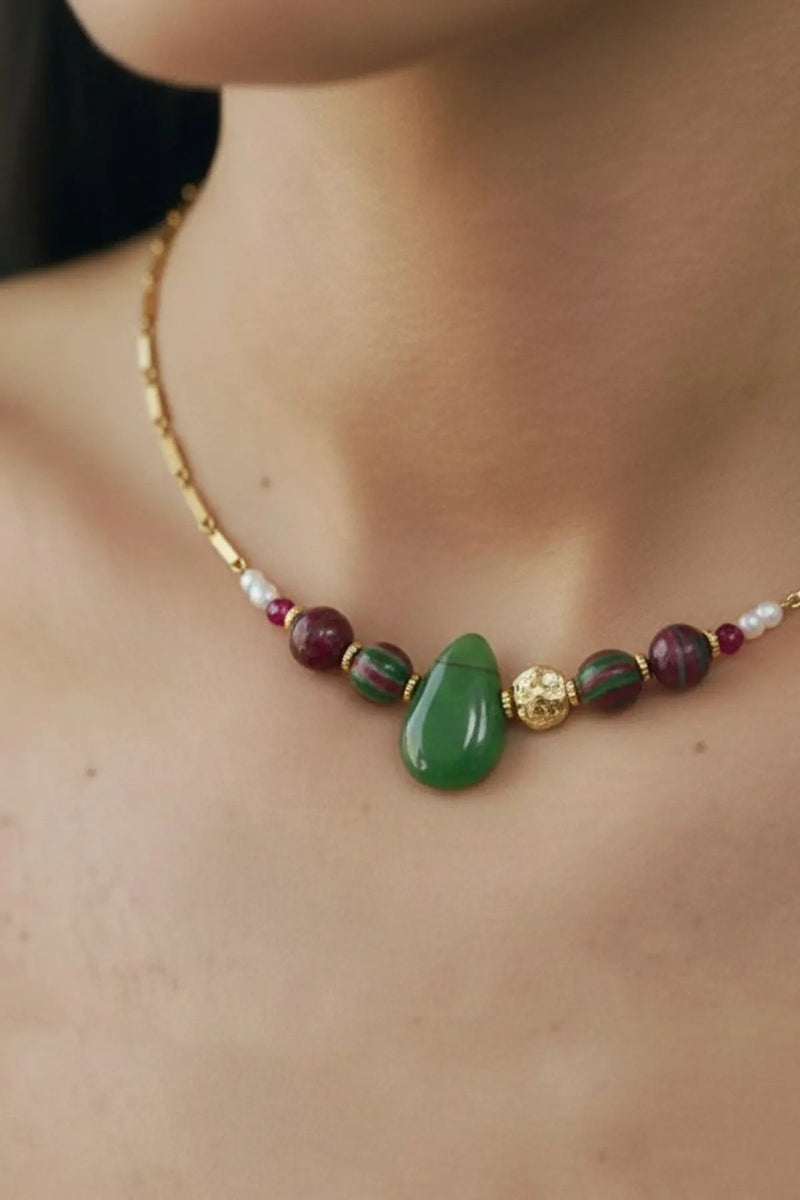 Multicolor Doğal Taş Detaylı Kolye  Mısırlı 1951