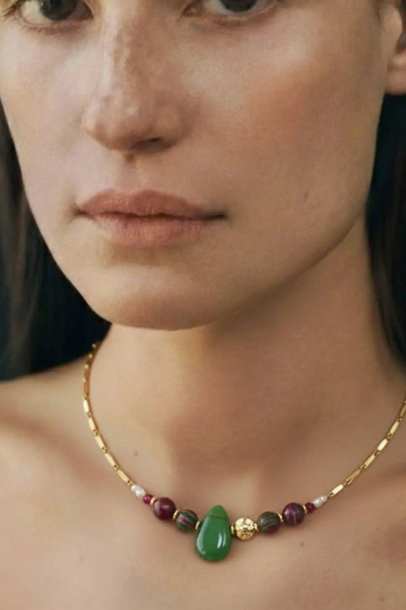 Multicolor Doğal Taş Detaylı Kolye  Mısırlı 1951