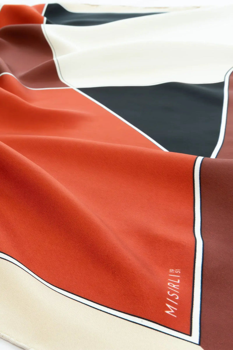 Camel Kırmızı Renk Bloklu İpek Eşarp  Mısırlı 1951