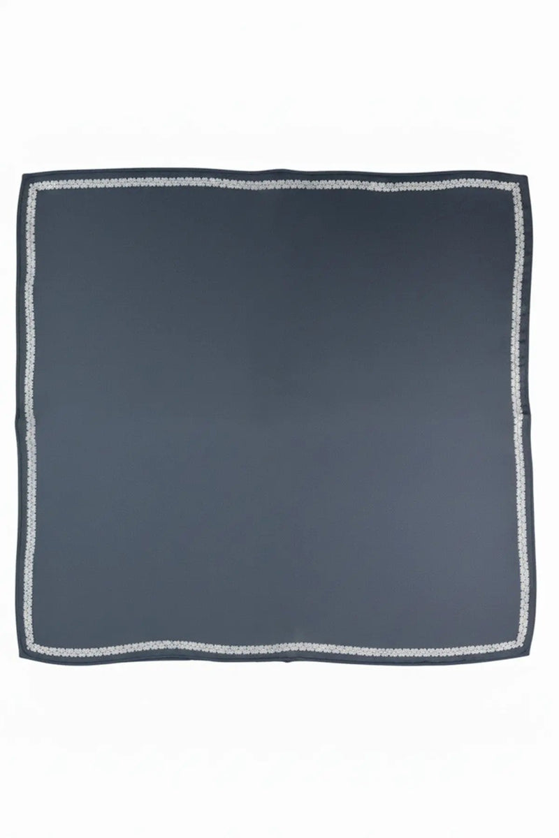 Lacivert Kenarı Geometrik Desenli İpek Eşarp  Mısırlı 1951