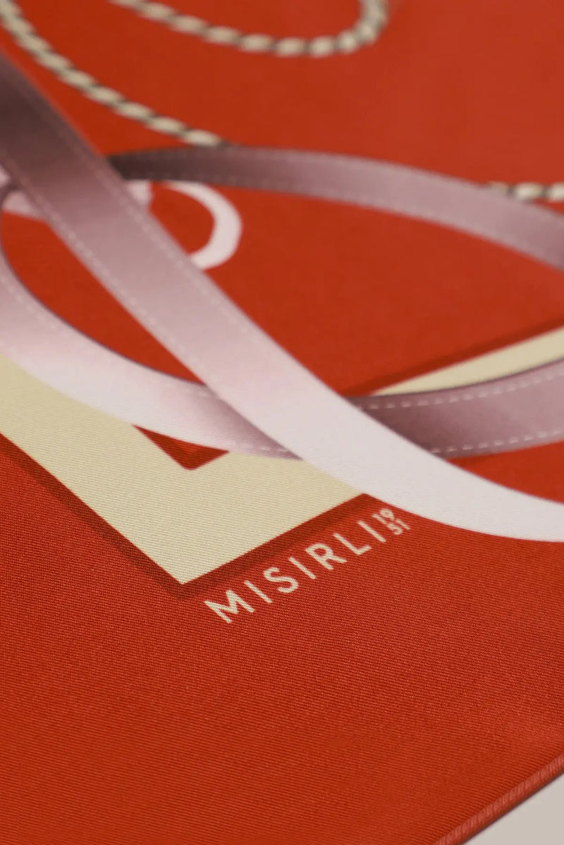 Kiremit Zincir ve Kemer Desenli İpek Eşarp  Mısırlı 1951