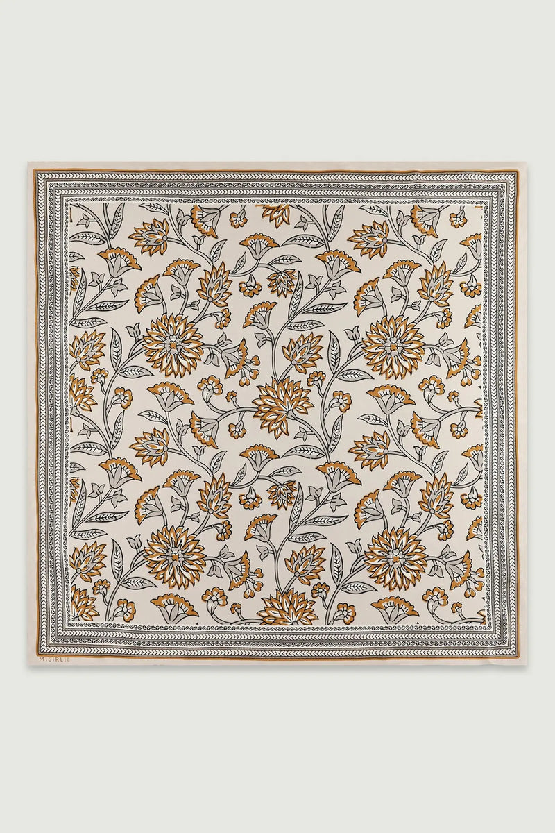 Taş Retro Floral Desenli İpek Eşarp  Mısırlı 1951