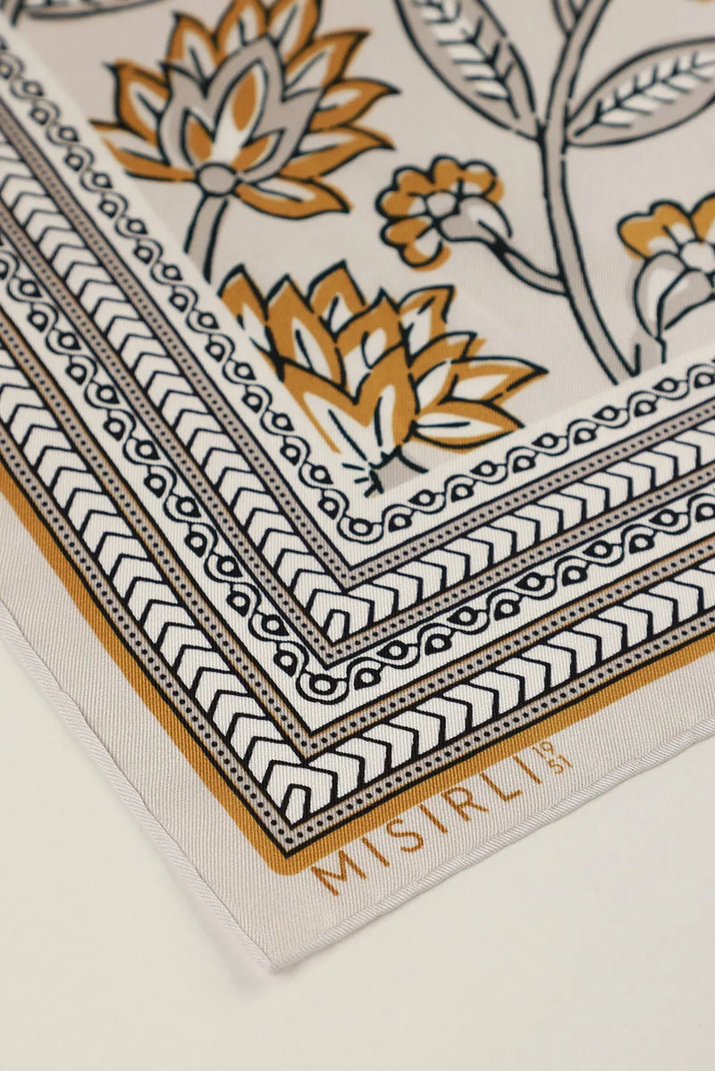 Taş Retro Floral Desenli İpek Eşarp  Mısırlı 1951
