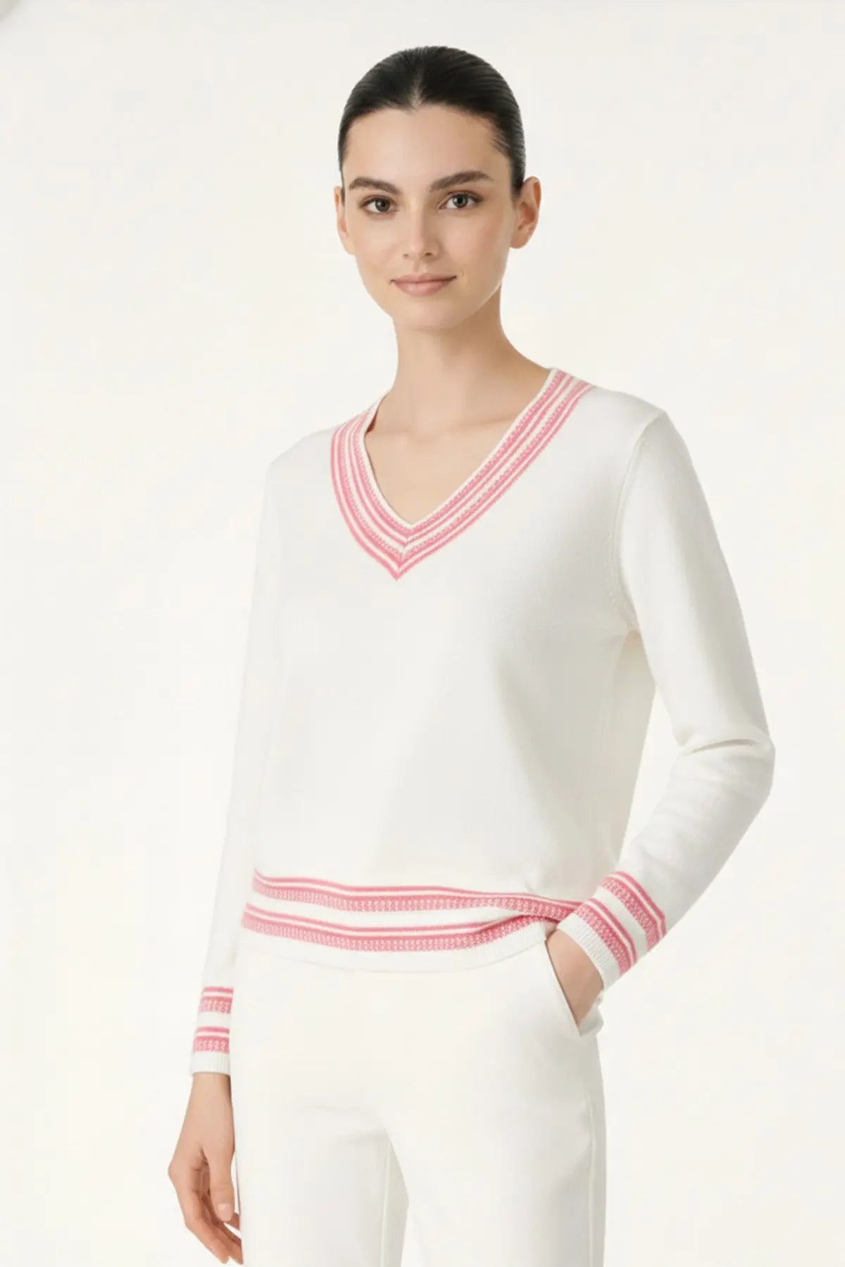 Ekru Turuncu V Yaka Kadın Kazak  Mısırlı 1951