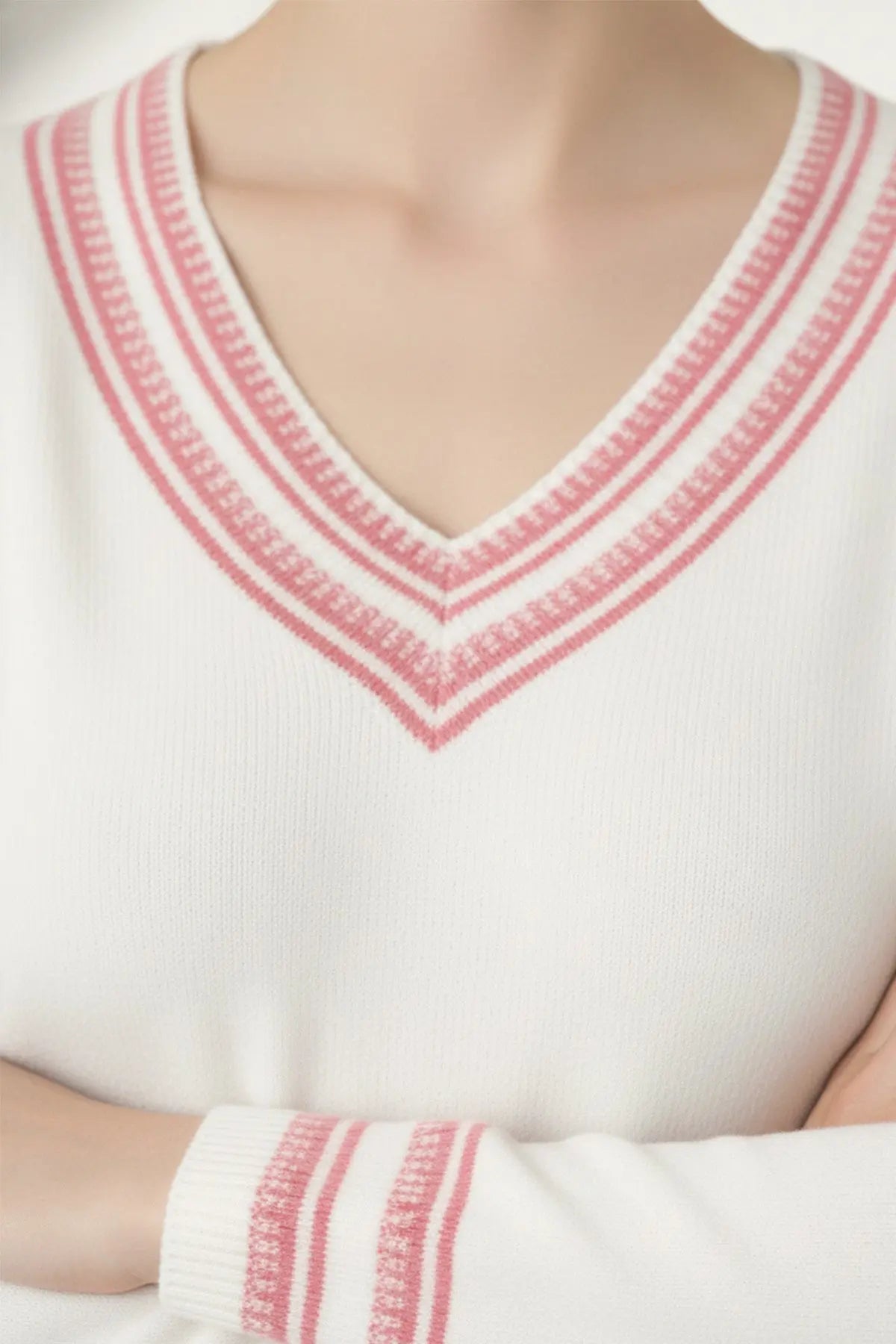 Ekru Turuncu V Yaka Kadın Kazak  Mısırlı 1951