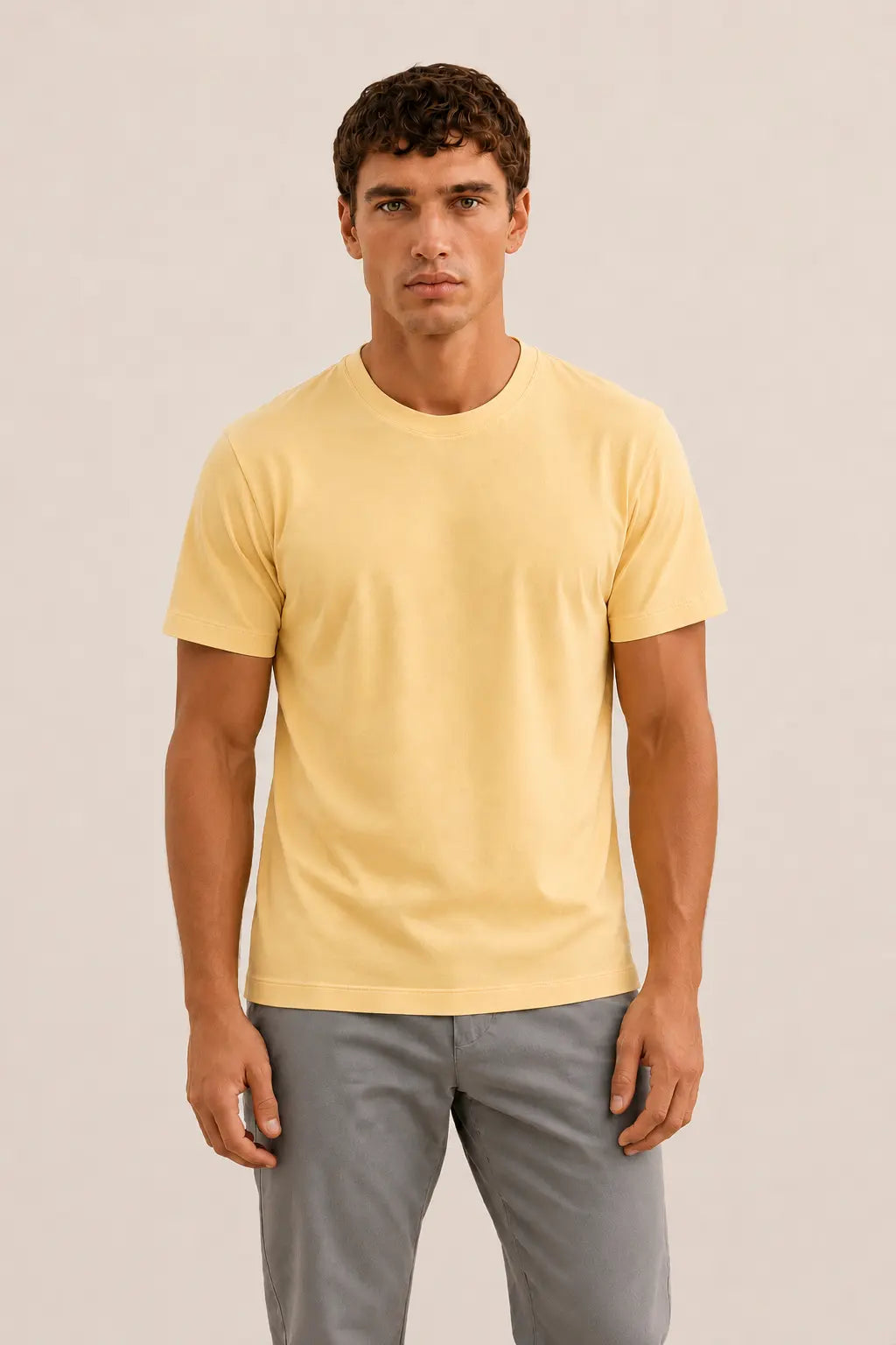 Açık Sarı Bisiklet Yaka Triko Erkek T-Shirt  Mısırlı 1951