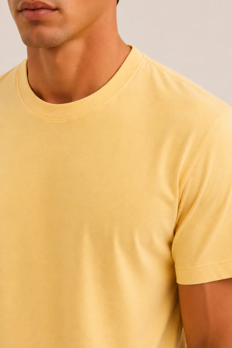 Açık Sarı Bisiklet Yaka Triko Erkek T-Shirt