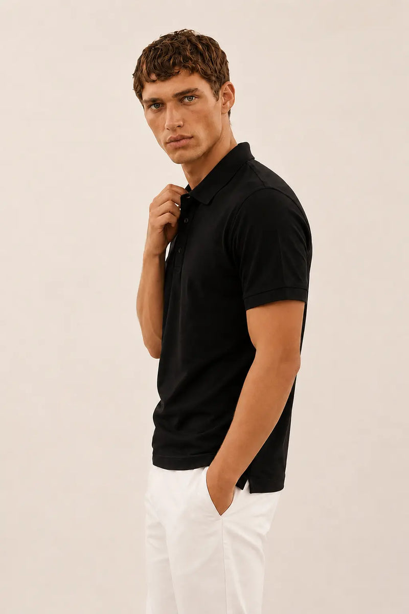 Siyah Polo Yaka Triko Erkek T-Shirt