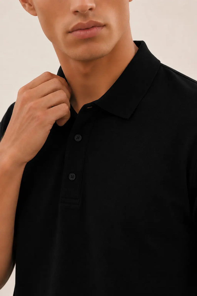 Siyah Polo Yaka Triko Erkek T-Shirt