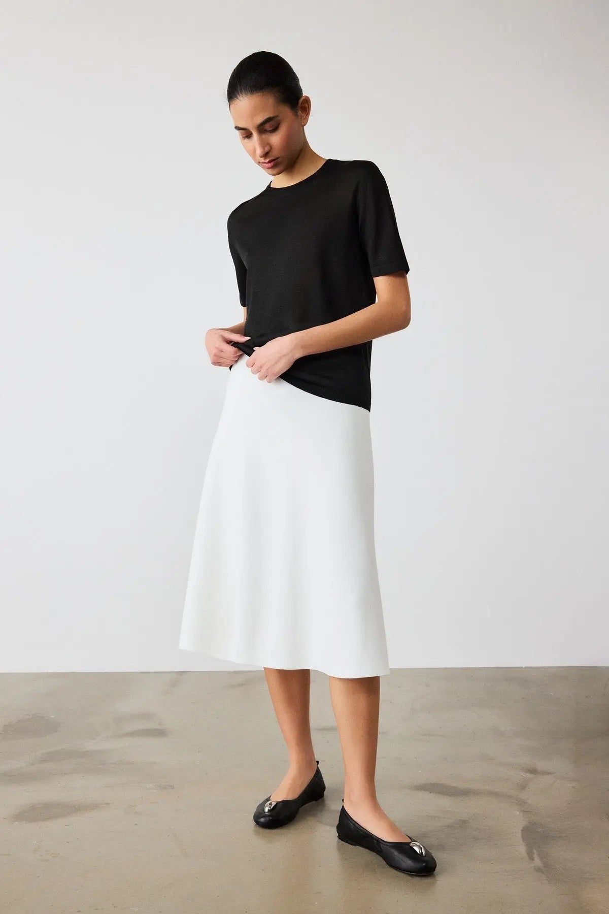 Beyaz Yüksek Bel Midi Boy Etek  Mısırlı 1951