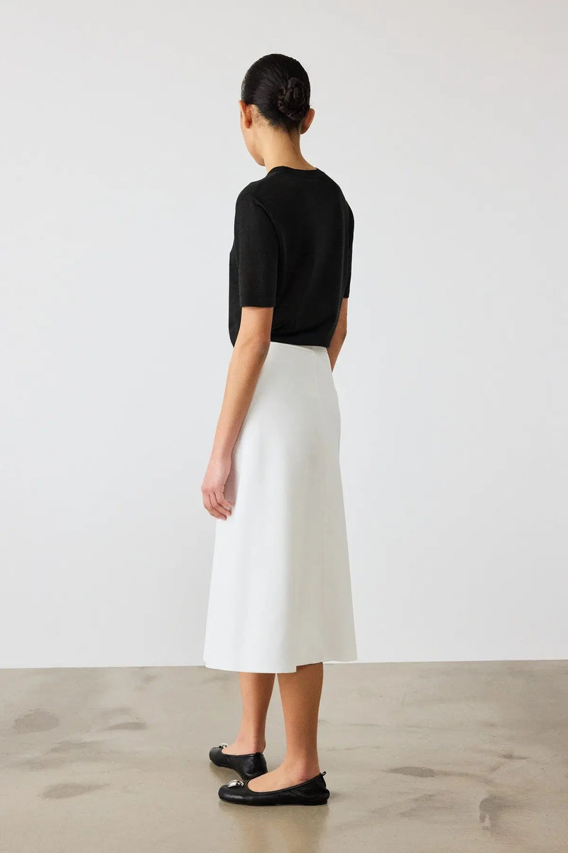 Beyaz Yüksek Bel Midi Boy Etek