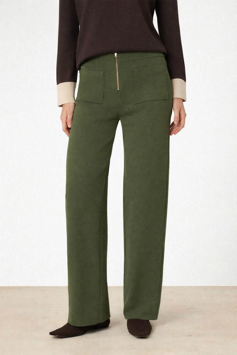 Yeşil Cep Detaylı Fermuarlı Kadın Pantolon
