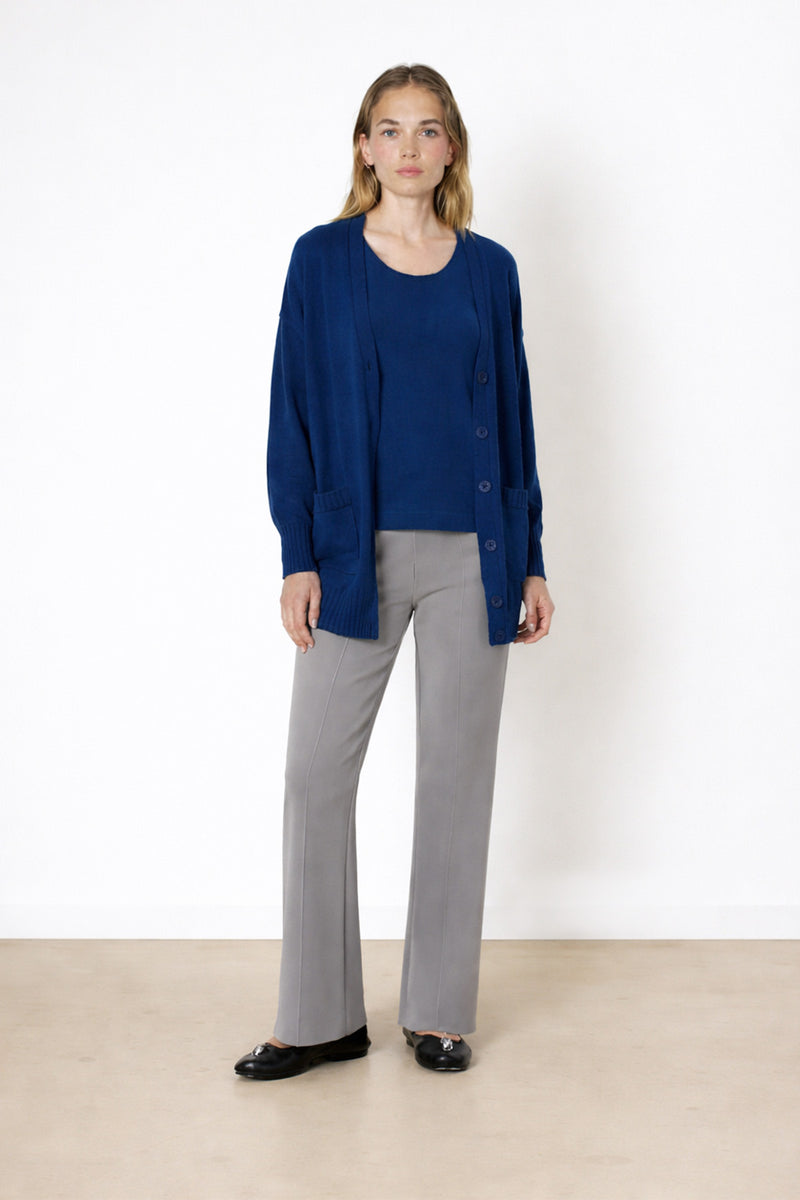 Gri Nervürlü Yüksek Bel Kadın Pantolon