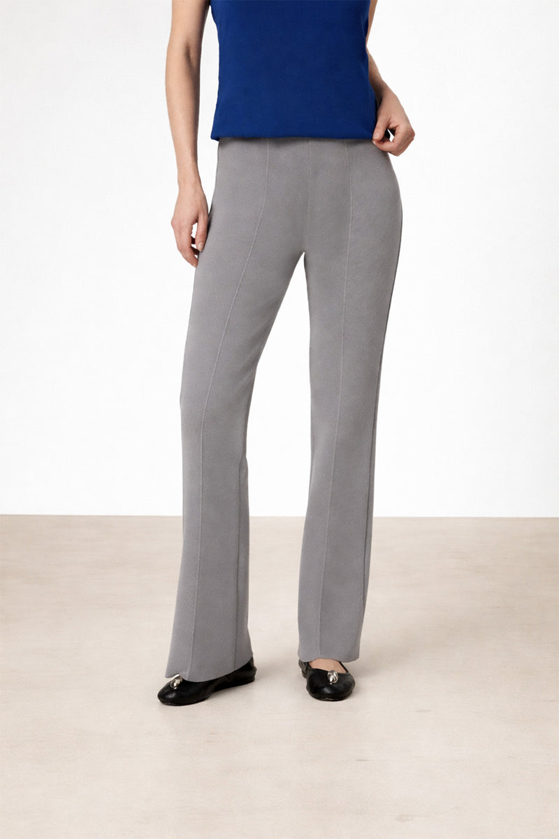 Gri Nervürlü Yüksek Bel Kadın Pantolon