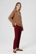 Bordo Nervür Dikişli Cep Detaylı Kadın Pantolon