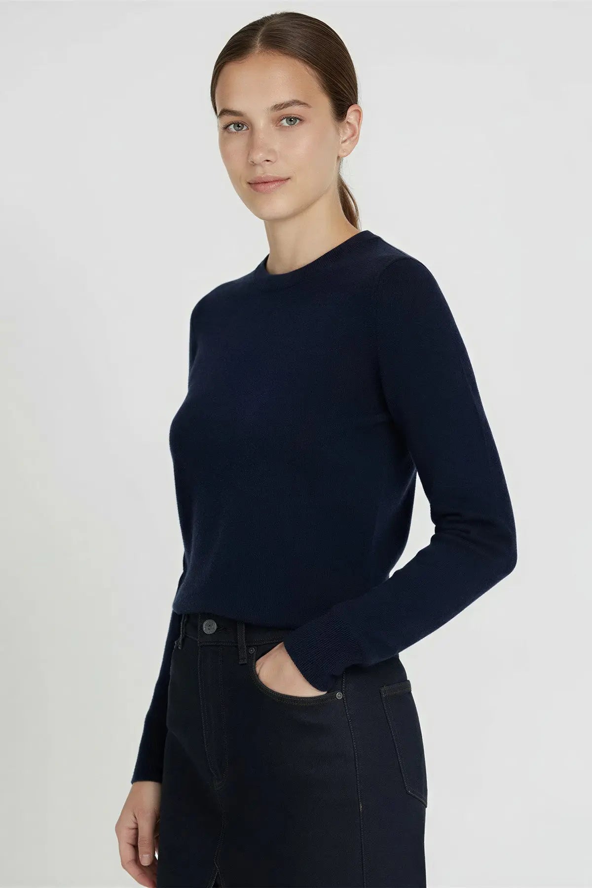 Lacivert Bisiklet Yaka Basic Kadın Kazak - Mısırlı 1951