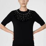 Siyah Yakası İşlemeli Triko Kadın Kazak  Mısırlı 1951