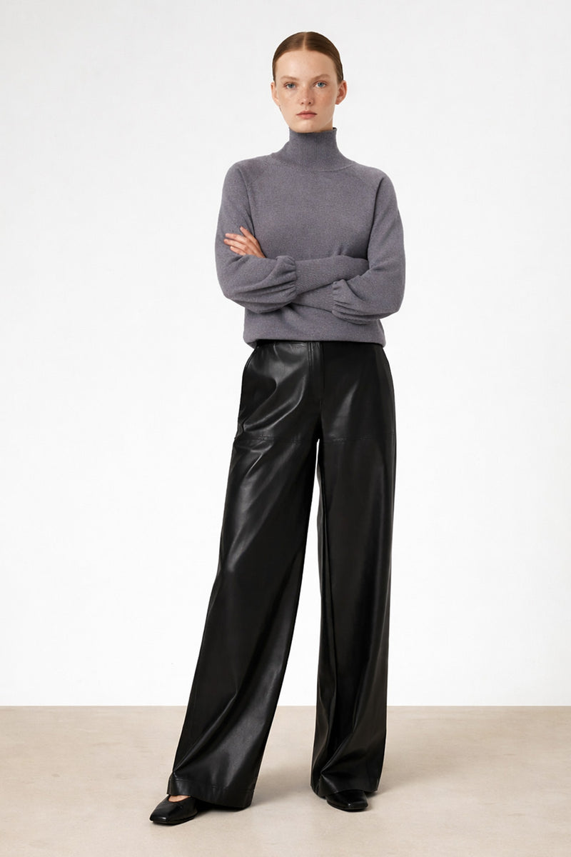 Siyah Suni Deri Kadın Pantolon