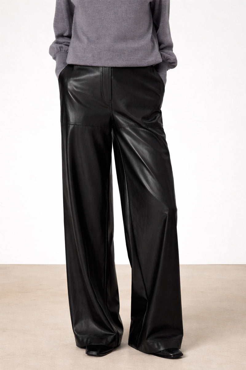 Siyah Suni Deri Kadın Pantolon