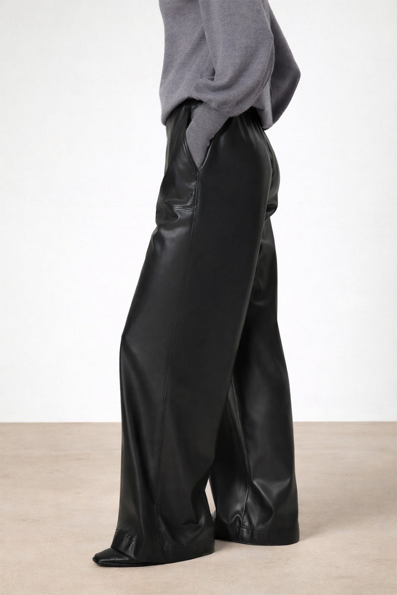 Siyah Suni Deri Kadın Pantolon