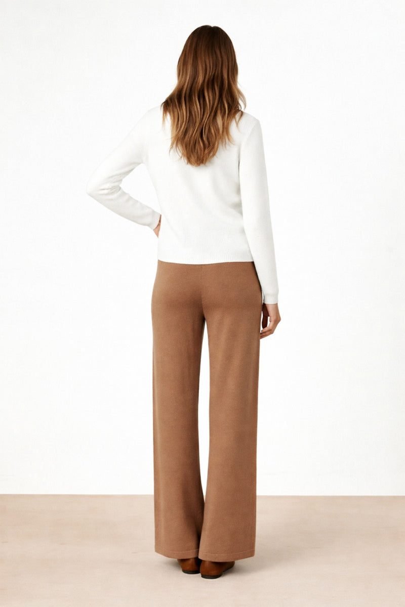 Camel Yüksek Bel Bol Paça Kadın Pantolon