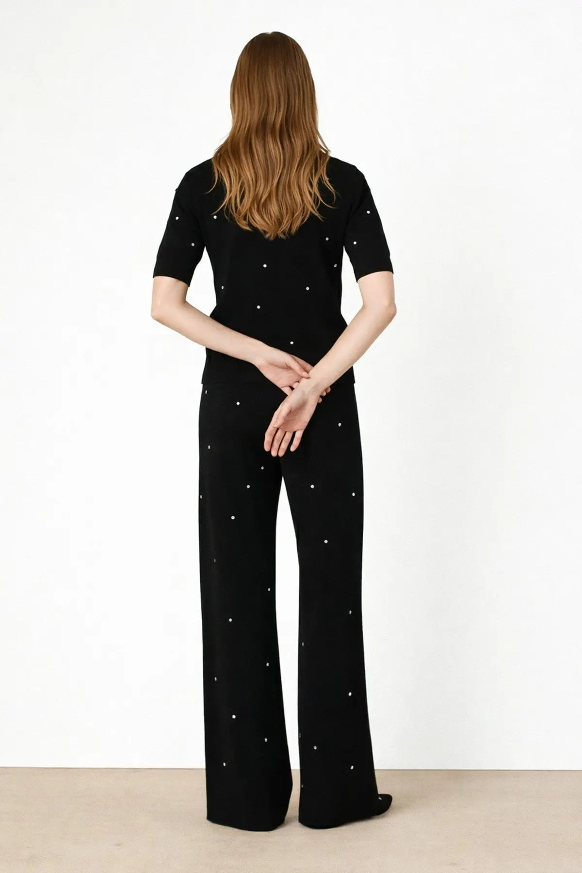 Siyah Taş İşlemeli Bol Paça Kadın Pantolon - Mısırlı 1951