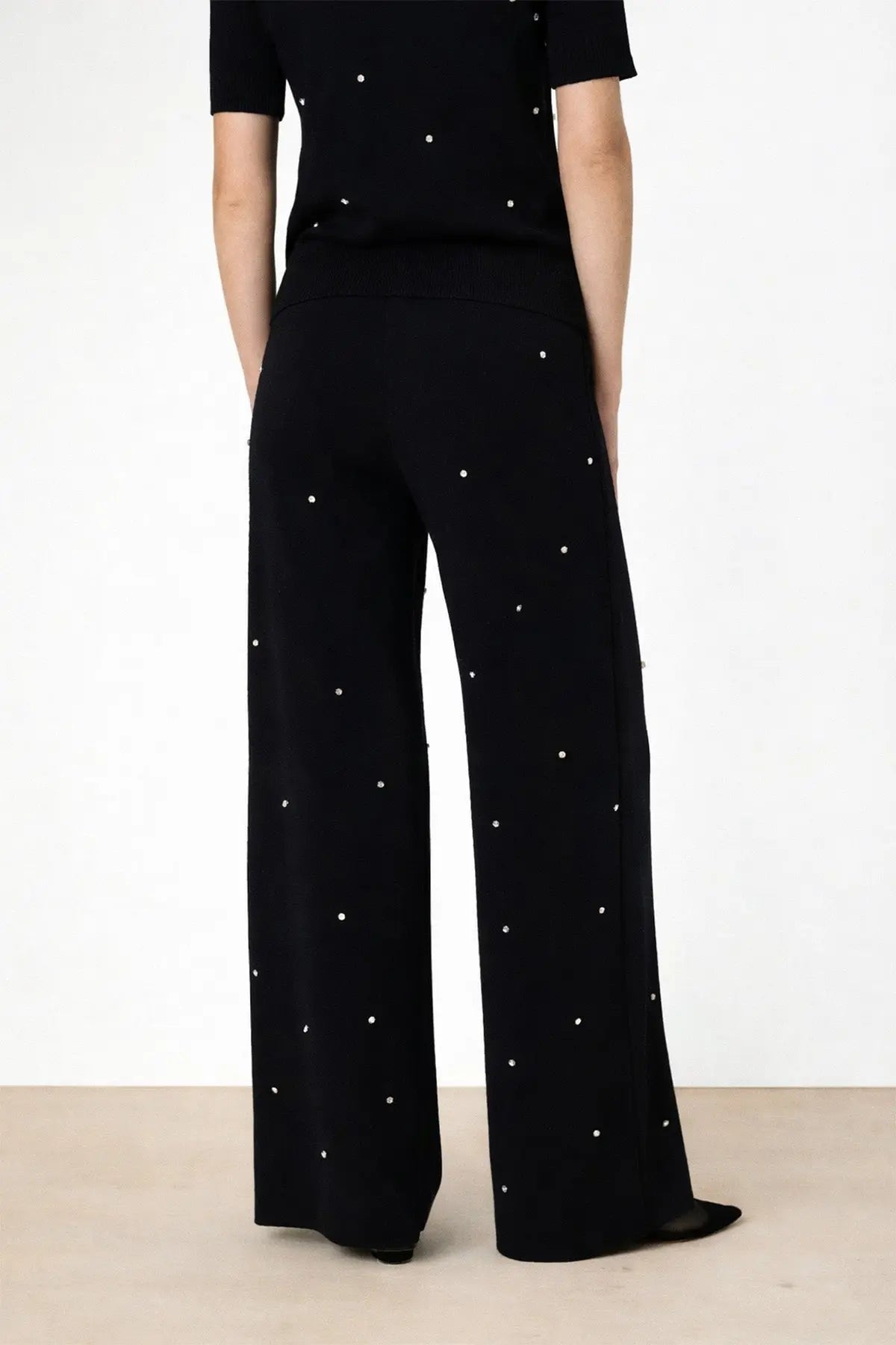 Siyah Taş İşlemeli Bol Paça Kadın Pantolon - Mısırlı 1951