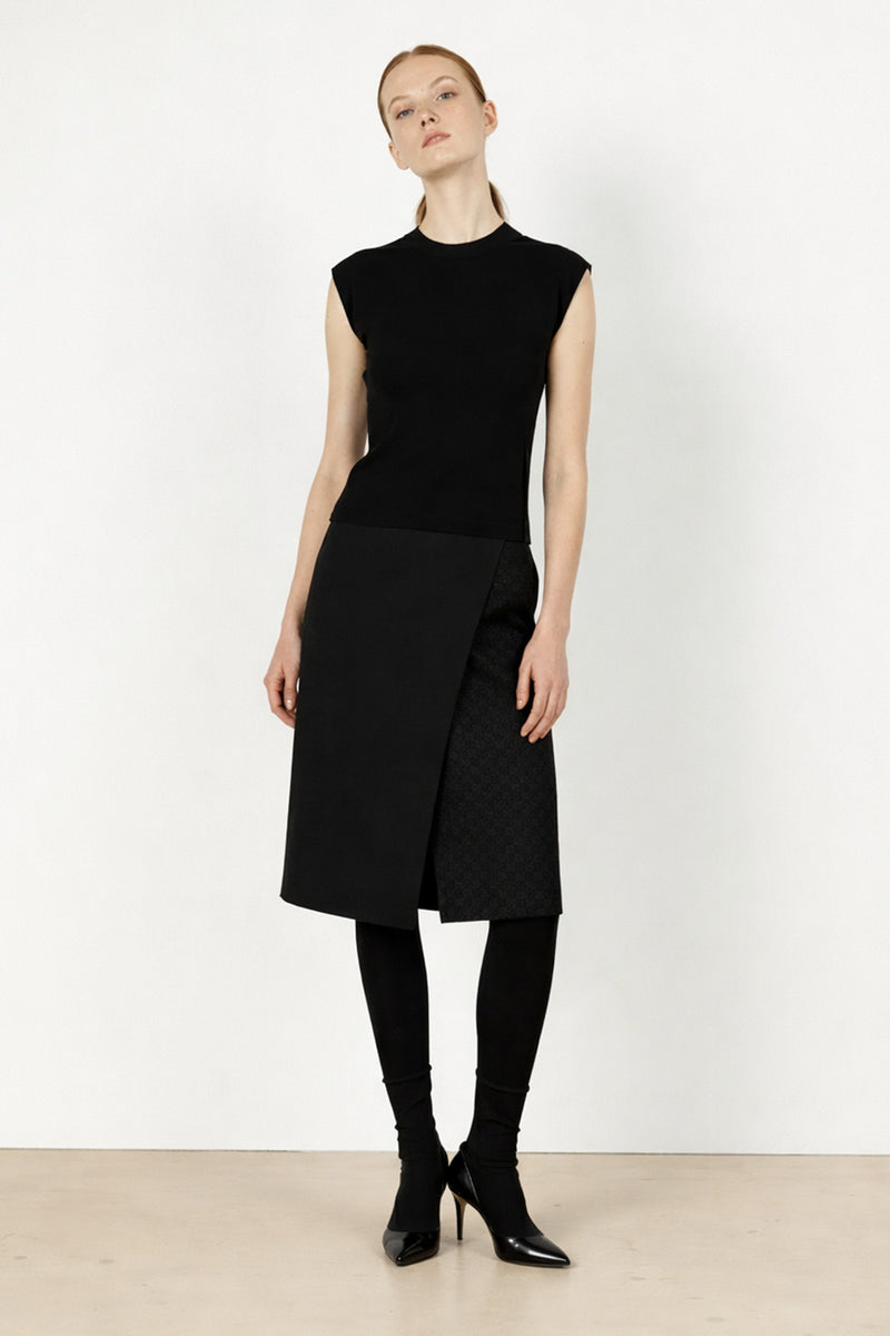 Siyah Kruvaze Desenli Midi Boy Etek