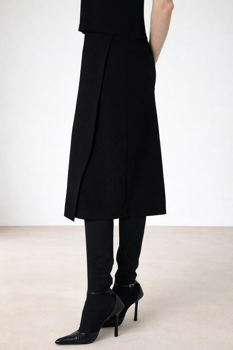 Siyah Kruvaze Desenli Midi Boy Etek