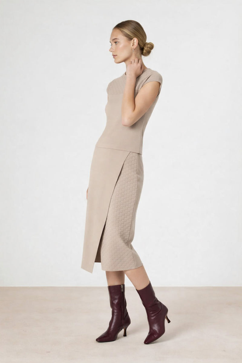 Taş Kruvaze Desenli Midi Boy Etek